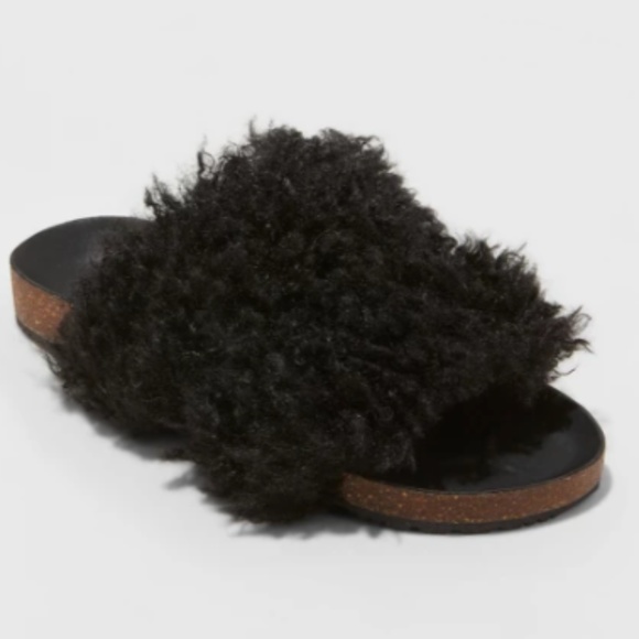 NWT Womens Two Band Faux Fur Slide Sandals-8/9.5 - Picture 2 of 4